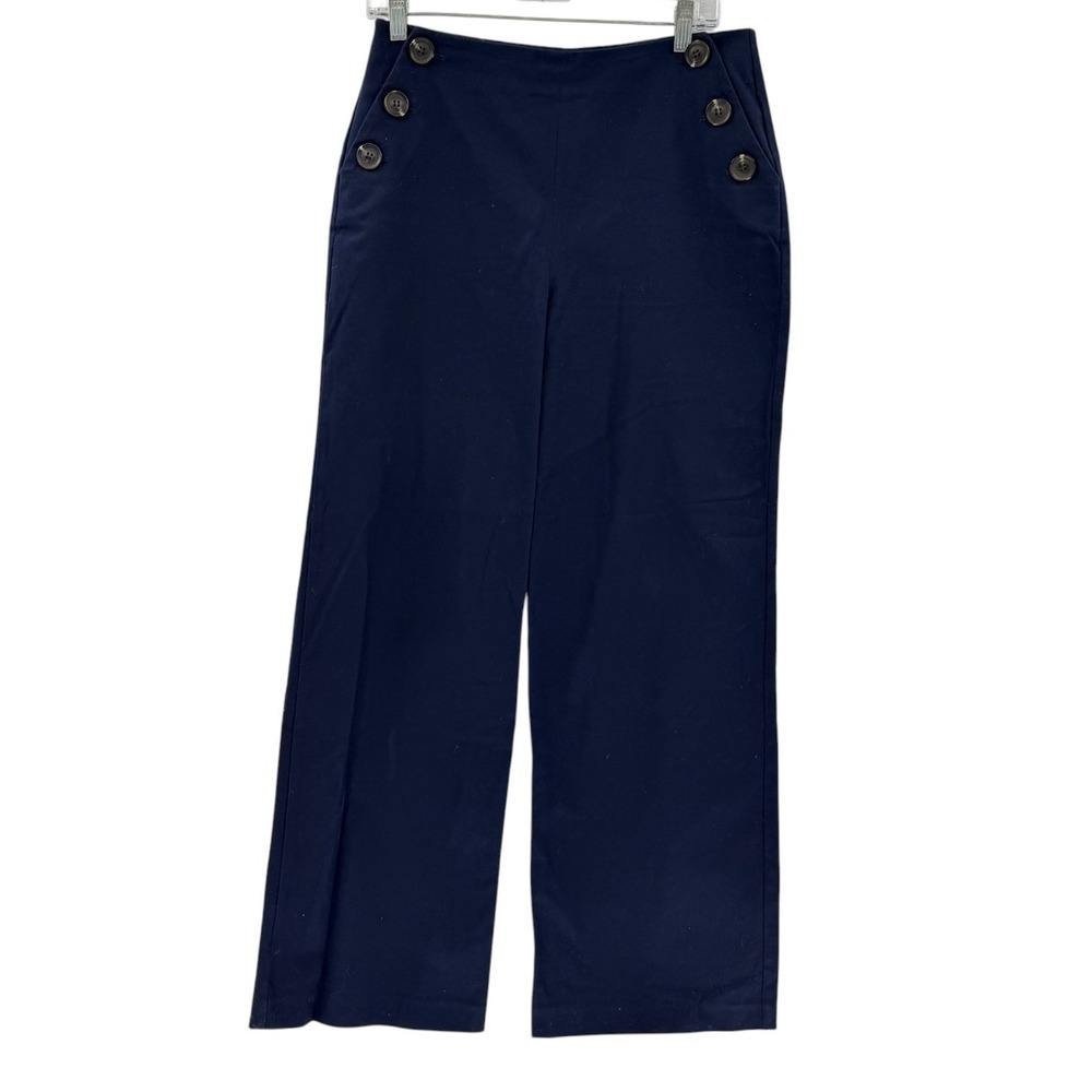 Boden Imogen Pants Navy Blue Sailor Wide Leg Cotton Stretch T0396 US 8R